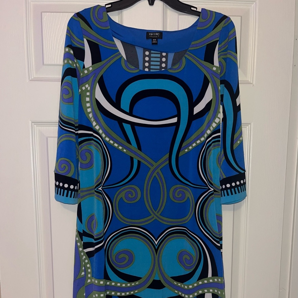 Nicole Miller Multicolor Swirl Long Sleeve Dress